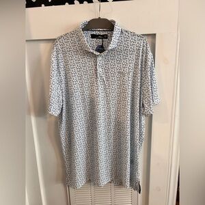RLX Ralph Lauren Polo Shirt Men Large Golf Club Print Allover White Short Sleeve